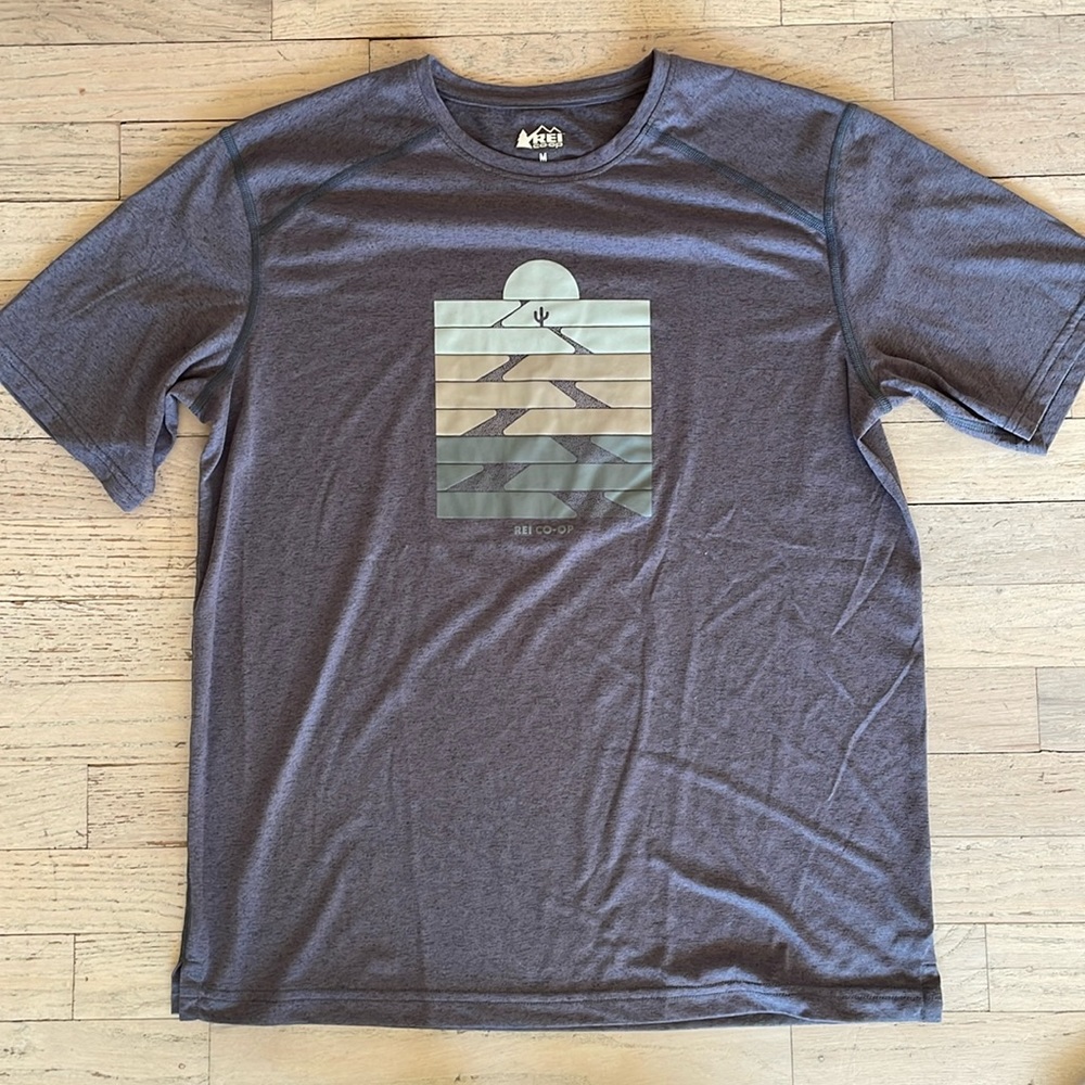 REI Blue Short Sleeve Tee with Mountain Design